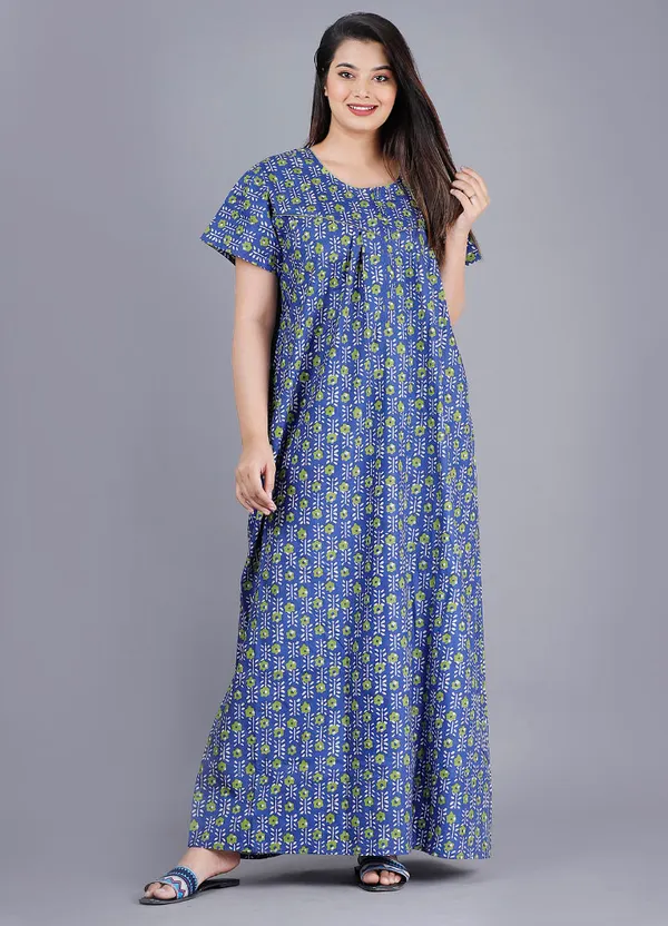 Blue_Pure_Cotton_Night_Gown_For_Women
