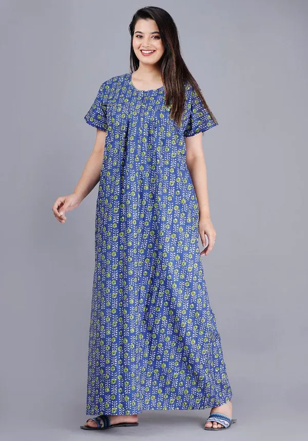 Blue_Pure_Cotton_Night_Gown_For_Women
