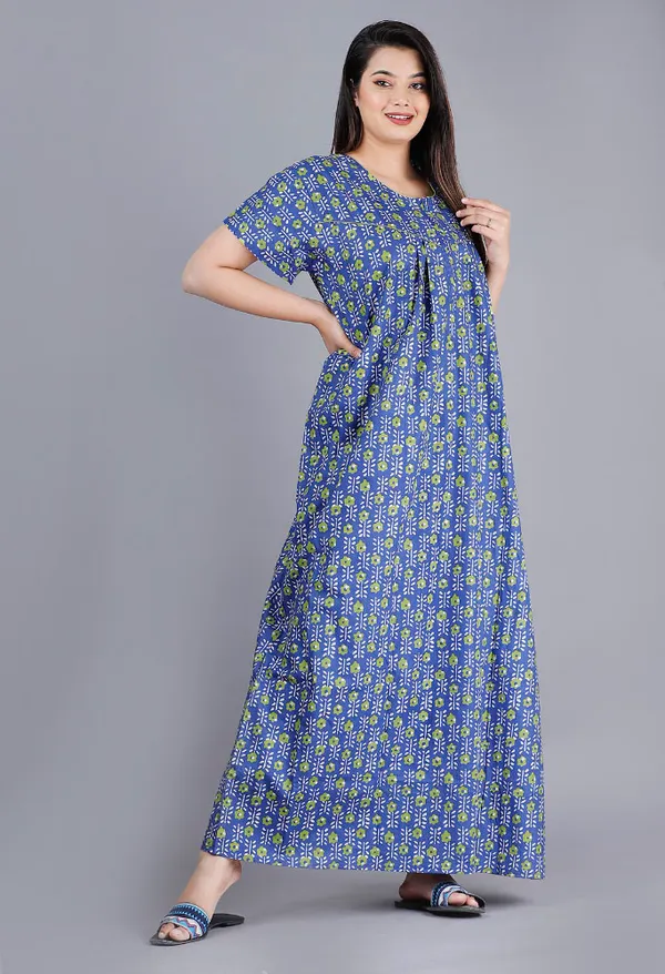 Blue_Pure_Cotton_Night_Gown_For_Women
