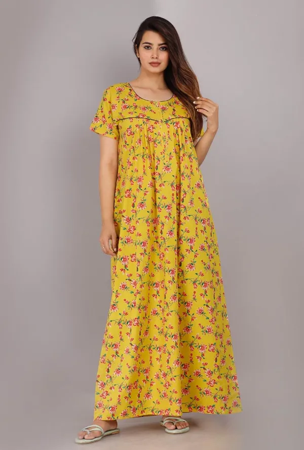 Yellow_Pure_Cotton_Night_Gown_For_Women