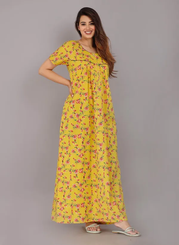 Yellow_Pure_Cotton_Night_Gown_For_Women