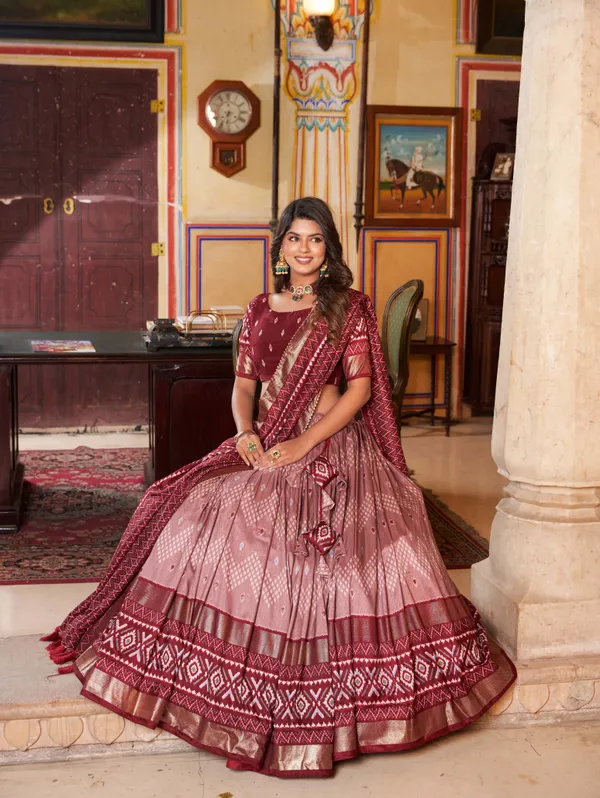 MAROON_COLOR_SILK_LEHENGA_CHOLI_WITH_PATOLA_PRINT_DUPATTA