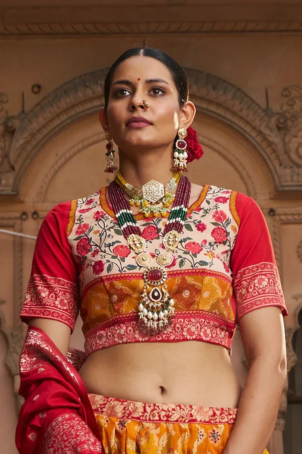 Yellowish_Orange_Readymade_Indian_Dola_Silk_Dola_Silk_A_Line_Lehenga_Choli_Set_for_Women_With_Designer_Blouse_and_Dupatta_For_Wedding