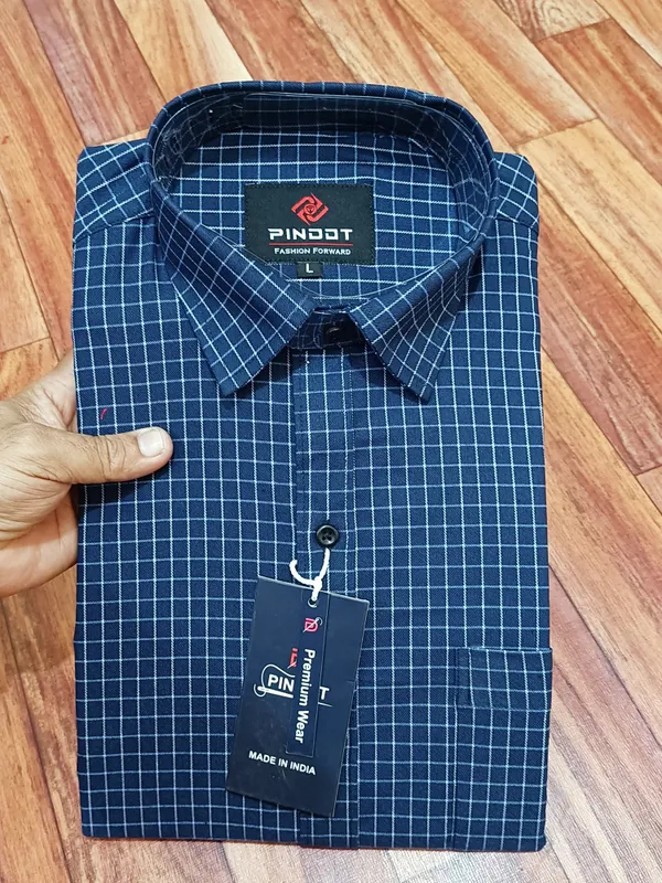 INDIGO_LYCRA_CHECK_SHIRT_FOR_MEN'S_