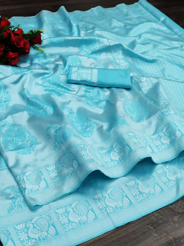 Sky_Blue_Soft_jequard_Weaving_Silk_Saree