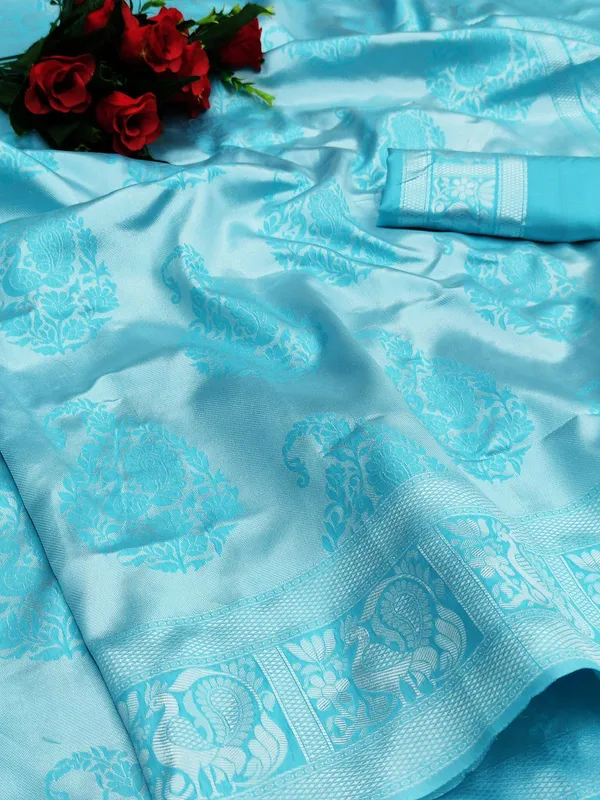 Sky_Blue_Soft_jequard_Weaving_Silk_Saree