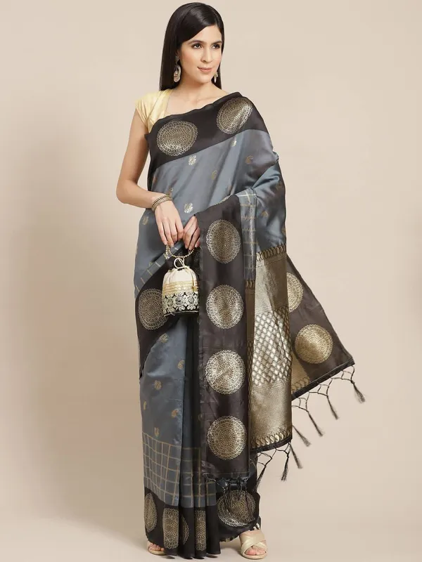 Grey_Soft_jequard__Weaving_Silk_Saree