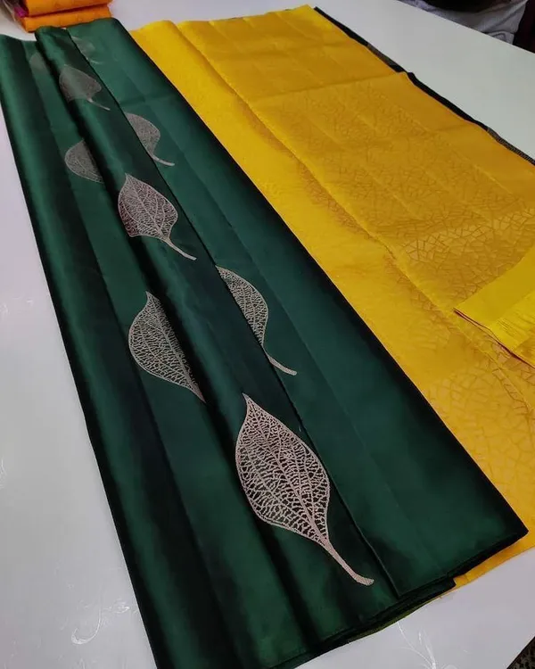 Green_Soft_jequard__Weaving_Silk_Saree