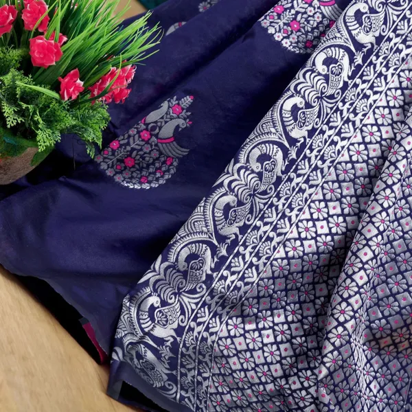 Blue_Soft_jequard__Weaving_Silk_Saree