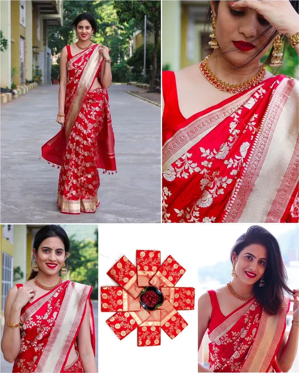 Red_Soft_jequard__Weaving_Silk_Saree