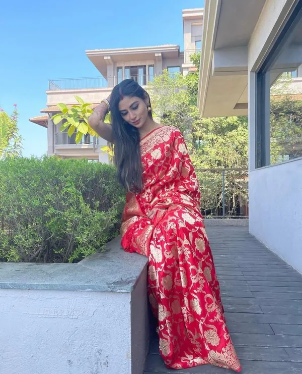 Red_Soft_jequard__Weaving_Silk_Saree
