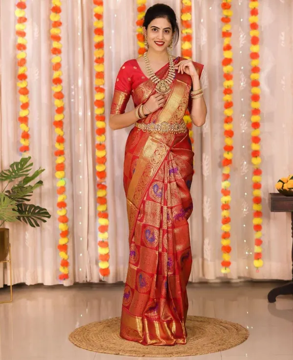 Goldred_Soft_jequard__Weaving_Silk_Saree