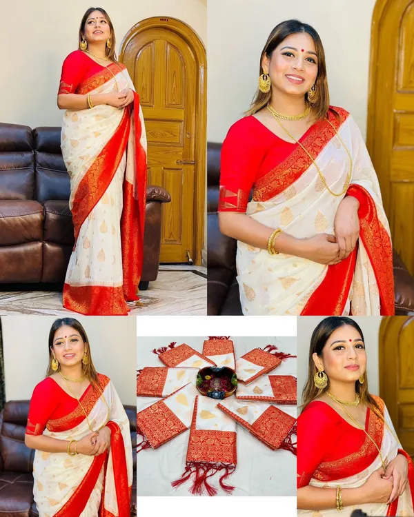 White_Soft__jequard_Weaving_Silk_Saree