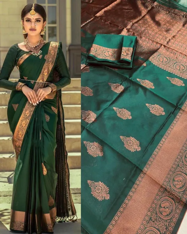 Green_Soft_jequard__Weaving_Silk_Saree