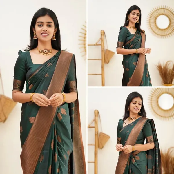 Green_Soft_jequard__Weaving_Silk_Saree