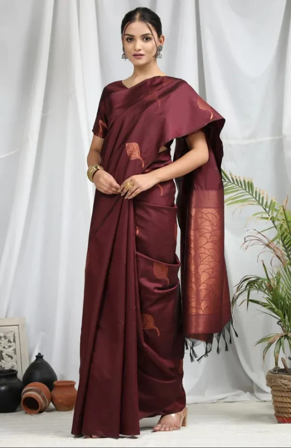 Maroon_Soft_jequard__Weaving_Silk_Saree