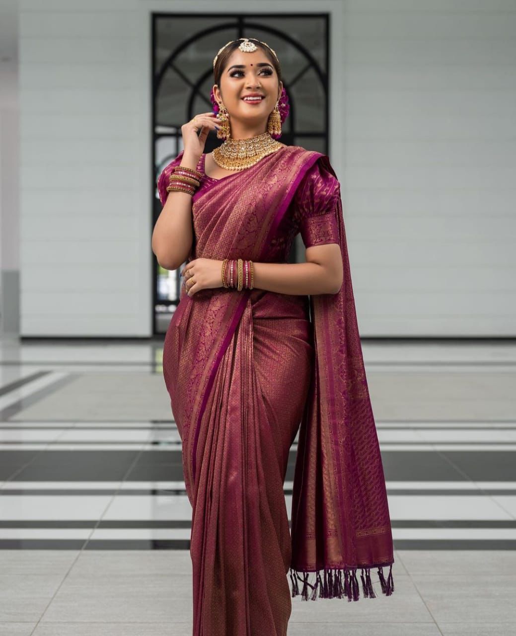 Wine_Soft_jequard_Weaving_Silk_Saree