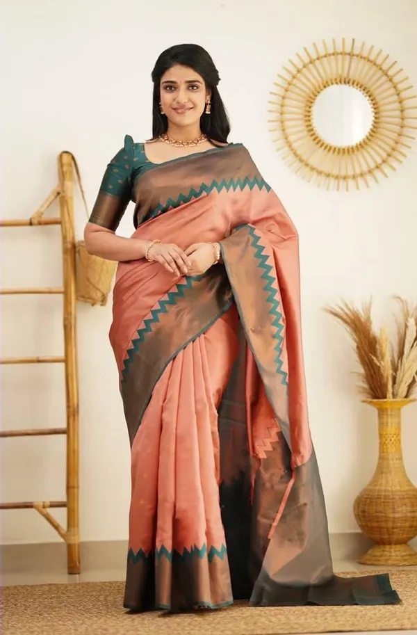 Peach_Soft_jequard__Weaving_Silk_Saree