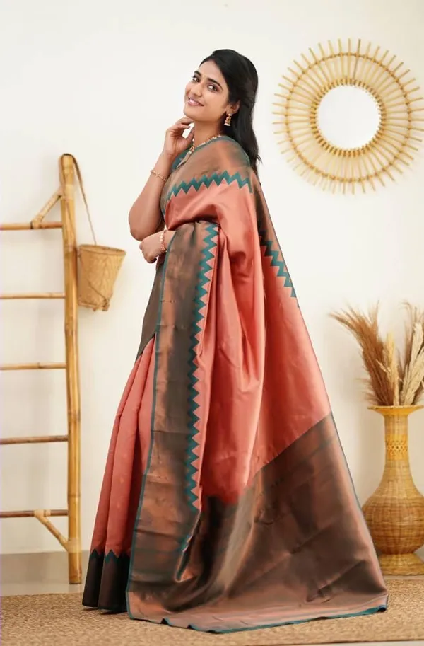Peach_Soft_jequard__Weaving_Silk_Saree