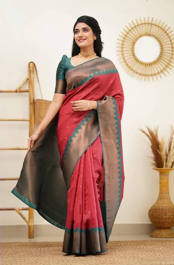 Red_Soft_jequard__Weaving_Silk_Saree