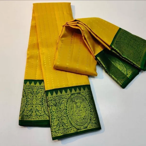 Yellow-Green_Soft_jequard__Weaving_Silk_Saree