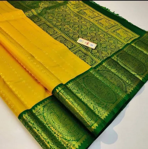 Yellow-Green_Soft_jequard__Weaving_Silk_Saree
