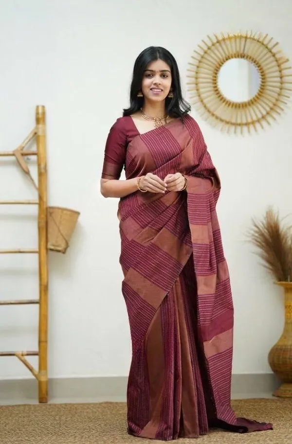 Maroon_Soft_jequard__Weaving_Silk_Saree