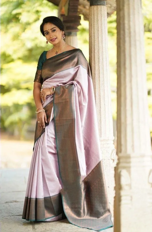 Peach_Soft_jequard__Weaving_Silk_Saree