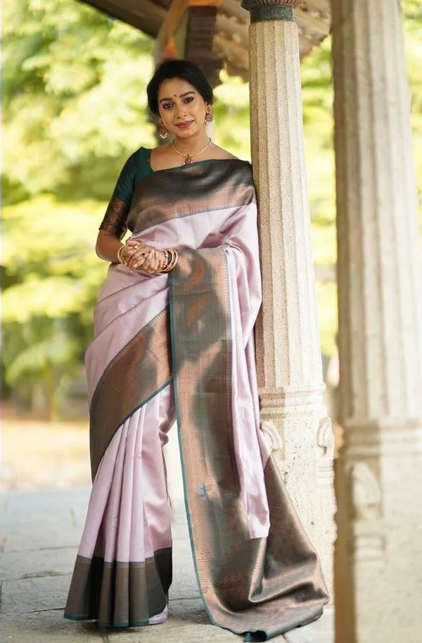 Peach_Soft_jequard__Weaving_Silk_Saree