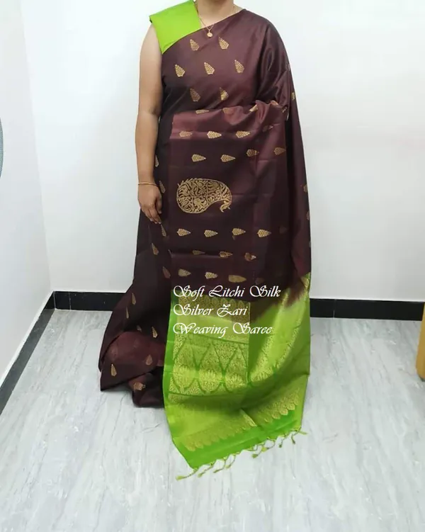 Brown_Soft_jequard__Weaving_Silk_Saree