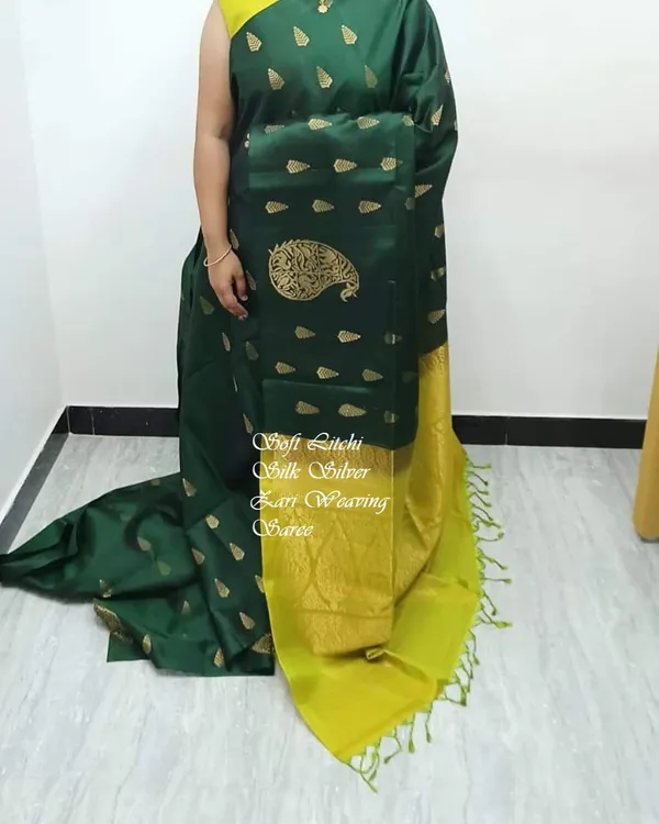 Green_Soft_jequard__Weaving_Silk_Saree