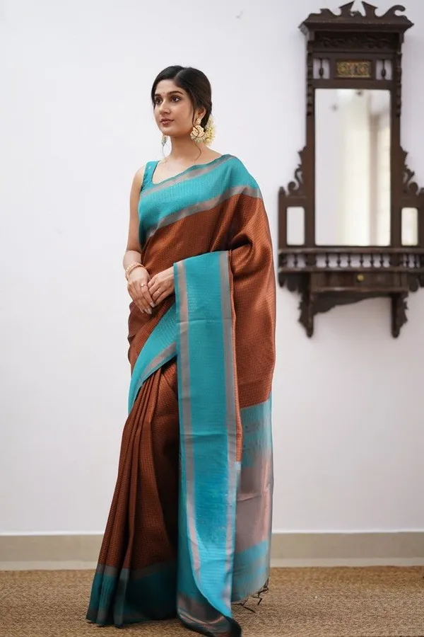 Brown_Soft_jequard__Weaving_Silk_Saree