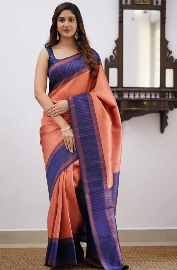 Dark_Peach_Soft_jequard__Weaving_Silk_Saree