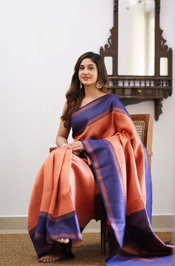 Dark_Peach_Soft_jequard__Weaving_Silk_Saree