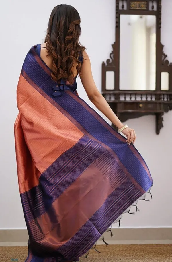 Dark_Peach_Soft_jequard__Weaving_Silk_Saree