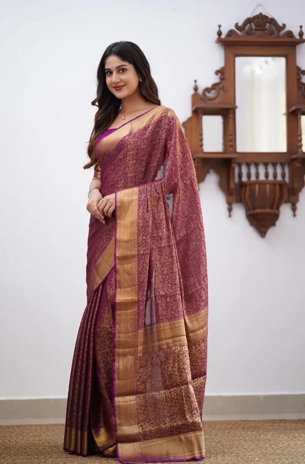 Wine_Soft_jequard__Weaving_Silk_Saree