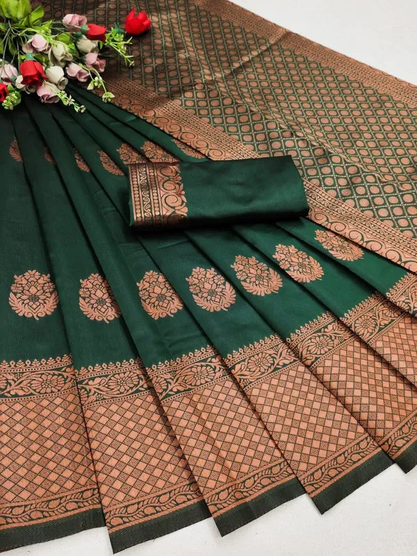 Green_Soft_jequard__Weaving_Silk_Saree