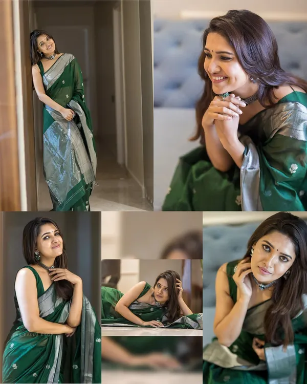 Green_Soft_jequard__Weaving_Silk_Saree