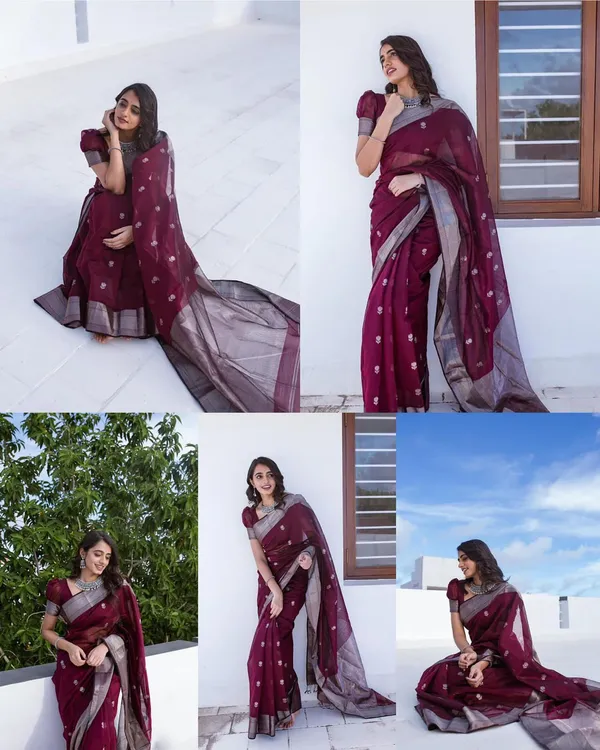 Maroon_Soft_jequard__Weaving_Silk_Saree