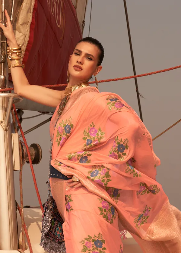 Peach_Satin_Tissue_Weaving_Silk_Saree