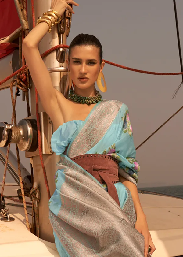 Blue_Satin_Tissue_Weaving_Silk_Saree
