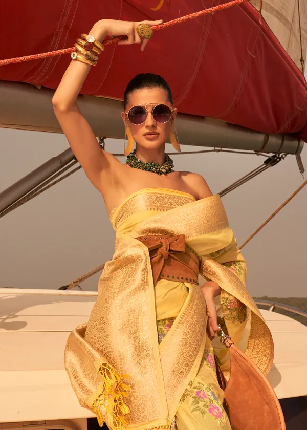 Yellow__Satin_Tissue_Weaving_Silk_Saree