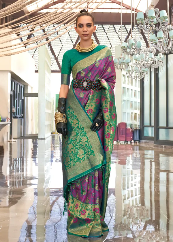 Purple_And_Green_Handloom_Weaving_Silk_Saree