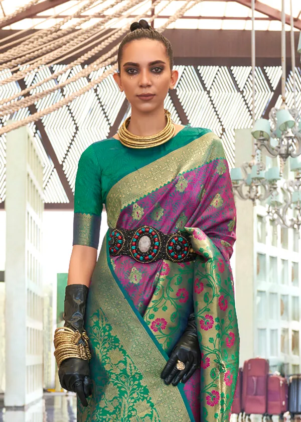 Purple_And_Green_Handloom_Weaving_Silk_Saree