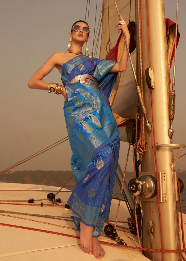 Blue__Satin_Tissue_Weaving_Silk_Saree