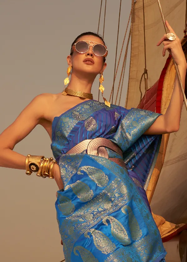 Blue__Satin_Tissue_Weaving_Silk_Saree