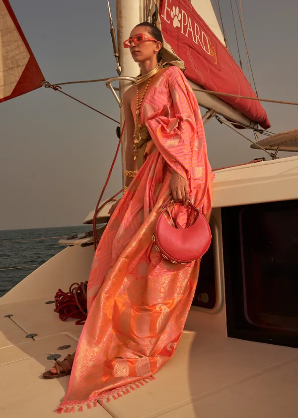 Peach__Satin_Tissue_Weaving_Silk_Saree