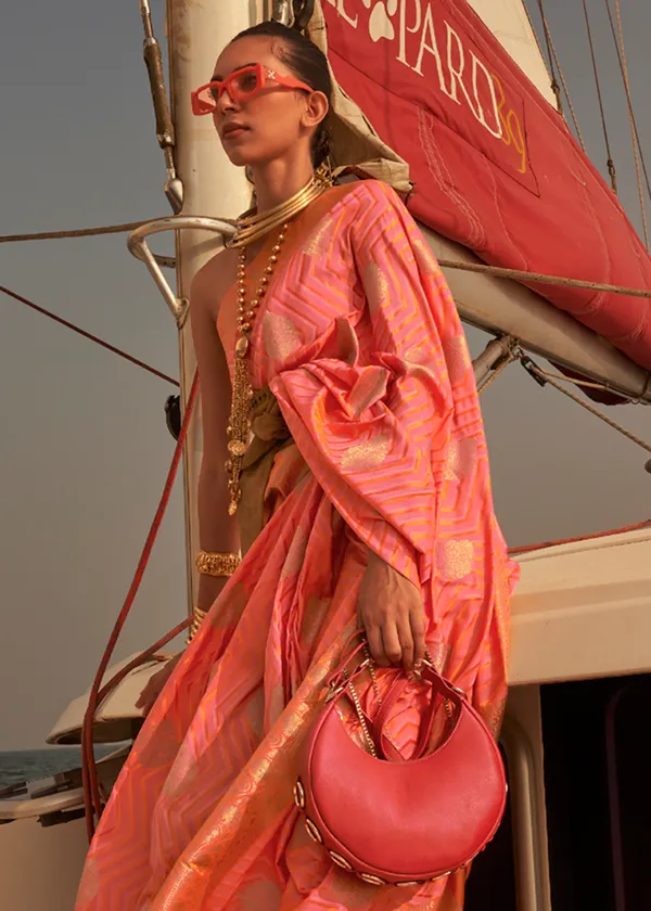 Peach__Satin_Tissue_Weaving_Silk_Saree
