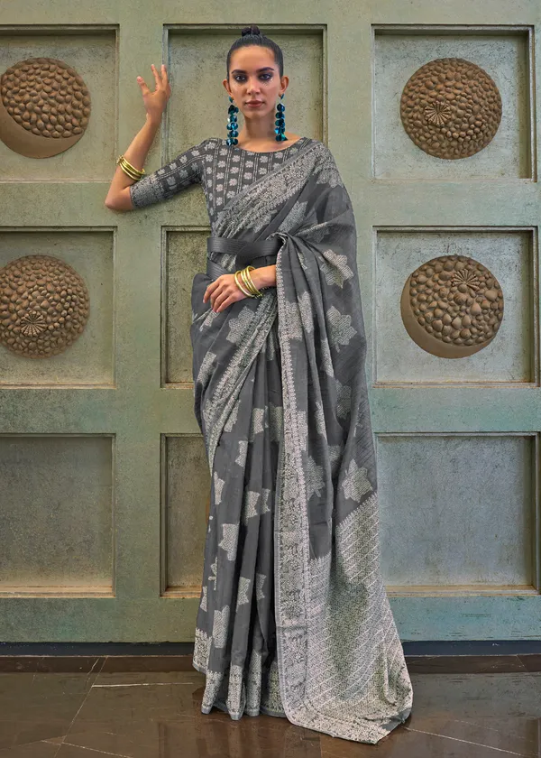 Grey_Chikankari_Lukhnowi_Handloom_Saree