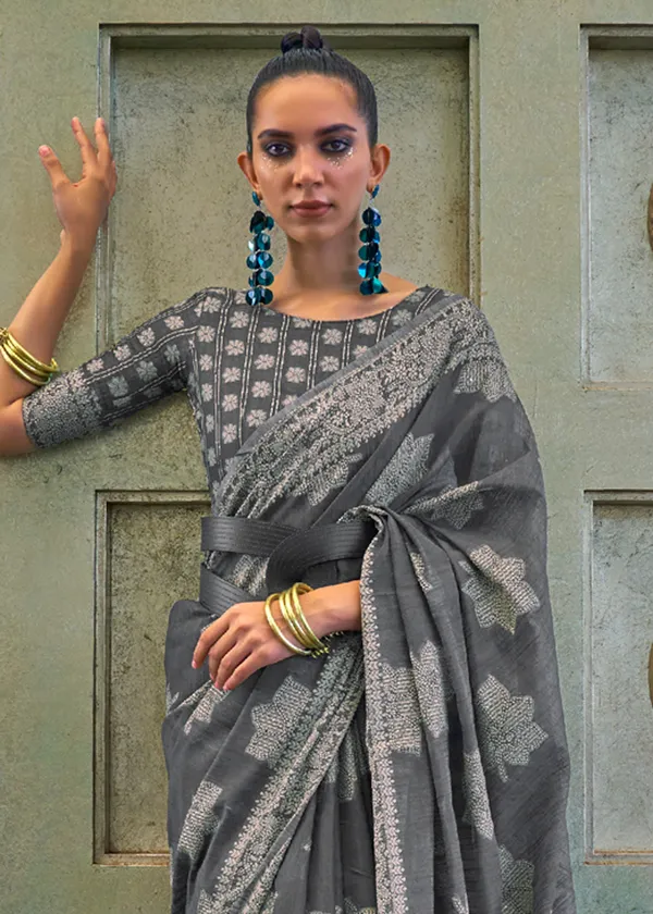 Grey_Chikankari_Lukhnowi_Handloom_Saree